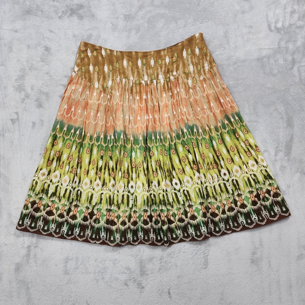 Vintage Sunny Leigh Skirt Womens 4 Multicolor Floral Pleated Cotton Lined Y2K